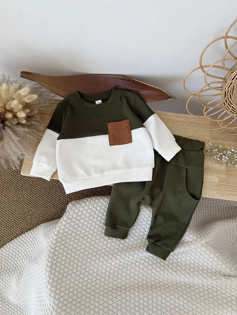 MILANCEL nuevo conjunto de ropa de otoño para bebé 6M-3T bloque de Color sudadera con capucha para niños + Pantalones sueltos traje deportivo coreano para niños pequeños 2 uds - imagen 4