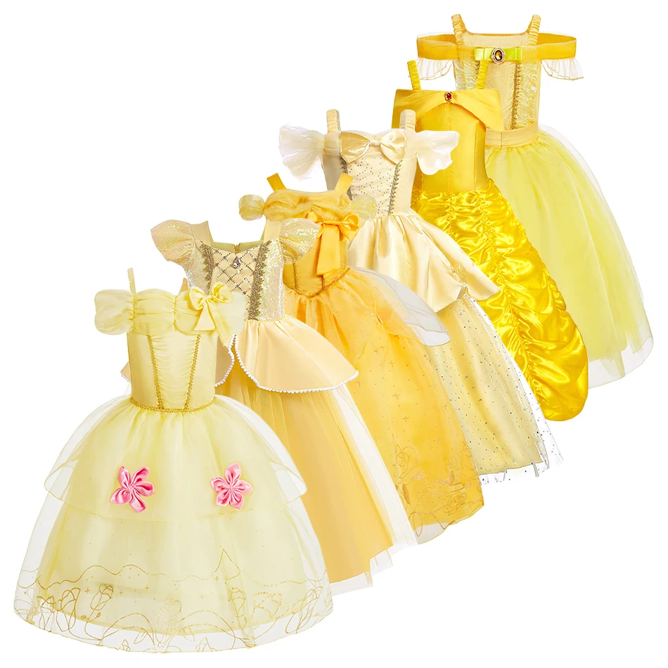 Vestidos de princesa de cosplay para niños de 3 a 12 años, vestidos de baile de Carnaval de Bella, actuación de lujo en capas