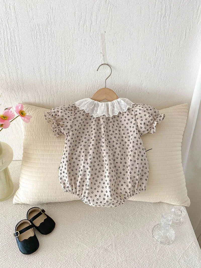 MILANCEL, nuevo mono Floral de verano para niñas, mono de flores con cuello de encaje para bebés, mono infantil con mangas abullonadas de una pieza - imagen 4
