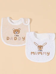 Babero de alimentación para bebé, 2 piezas, lindo Conejo, oso de peluche, algodón, a la moda y cómodo sin frotar la barbilla, accesorios para niños