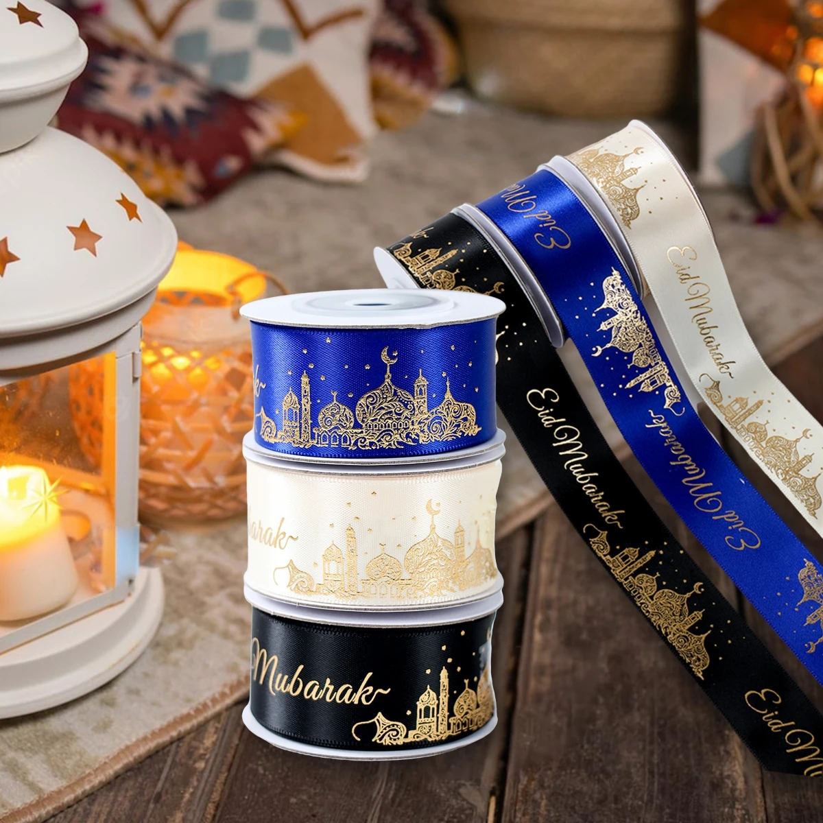 Cintas de cinta Eid Ramadán Mubarak para 2025, Festival musulmán de sujeción, regalos, escaparate, artículos de fiesta para el hogar, decoración de pasteles, 1 ud. - imagen 3