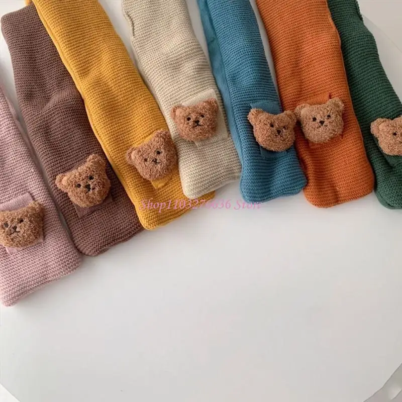 R6FD lindo pañuelo oso bufandas invierno para niños niñas bufanda lana suave infantil - imagen 5