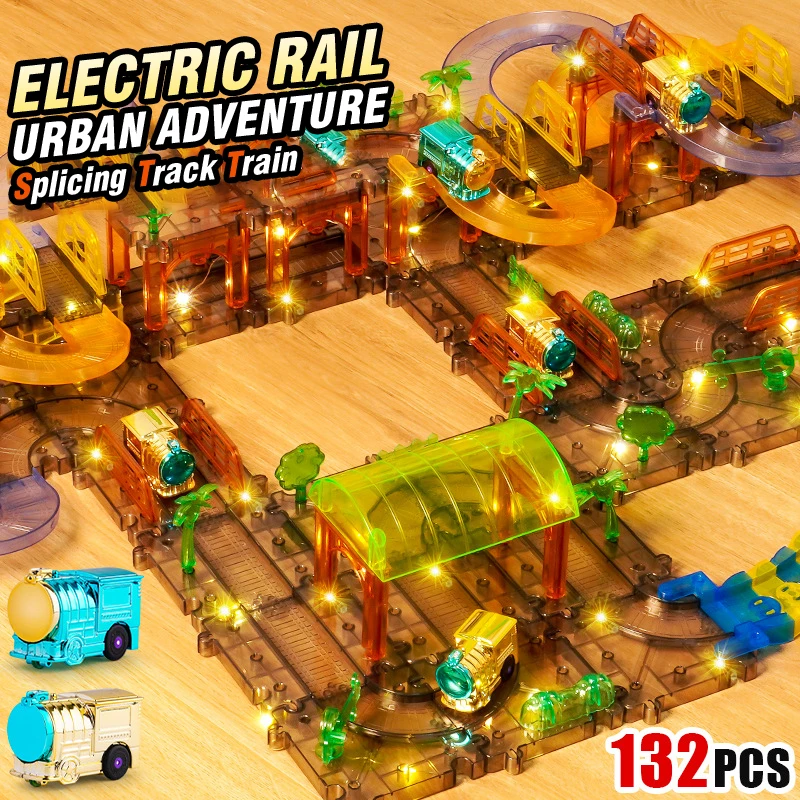 Pista eléctrica para niños, coche de juguete, juego de coches de ingeniería, rompecabezas para niños, juguetes para niños, pista, coche, tren, juguetes interactivos para niños, Navidad - imagen 2