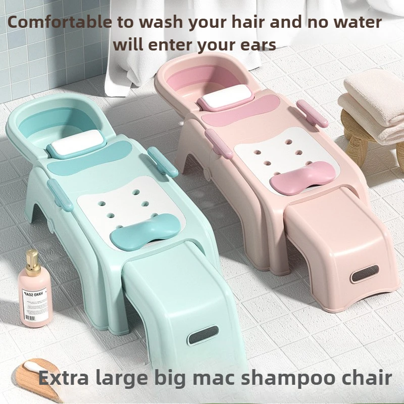 Silla plegable para lavar el cabello de bebé, asiento de baño reclinable ajustable para champú, uso doméstico para niños pequeños, silla de baño para niños, cabezal de ducha para baño de bebé - imagen 2