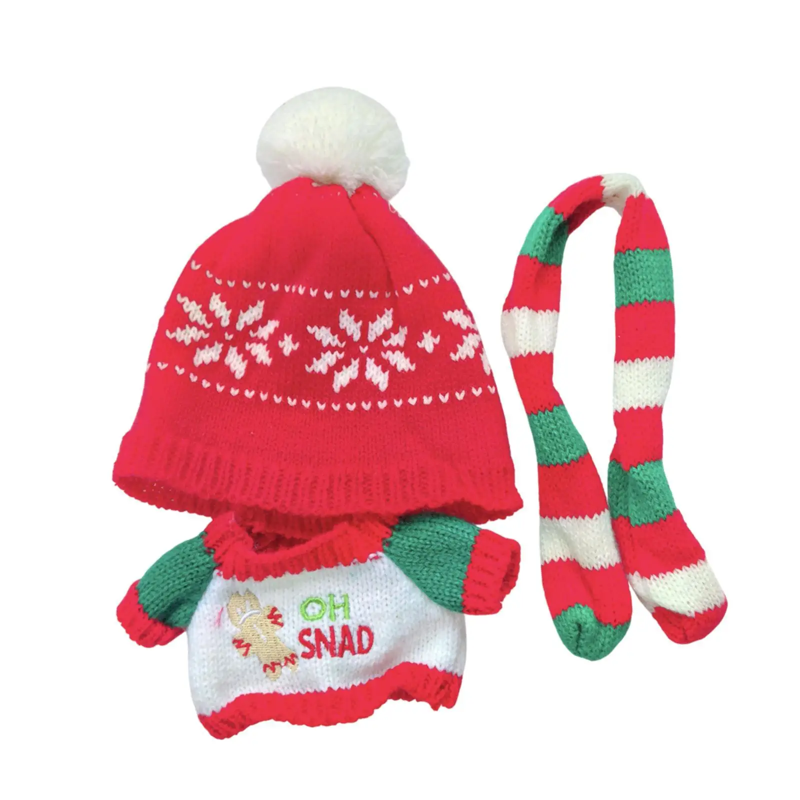 3Pcs Dolls Xmas Sweater with Hat Scarf Outfits Accs, Miniature Clothes Costume