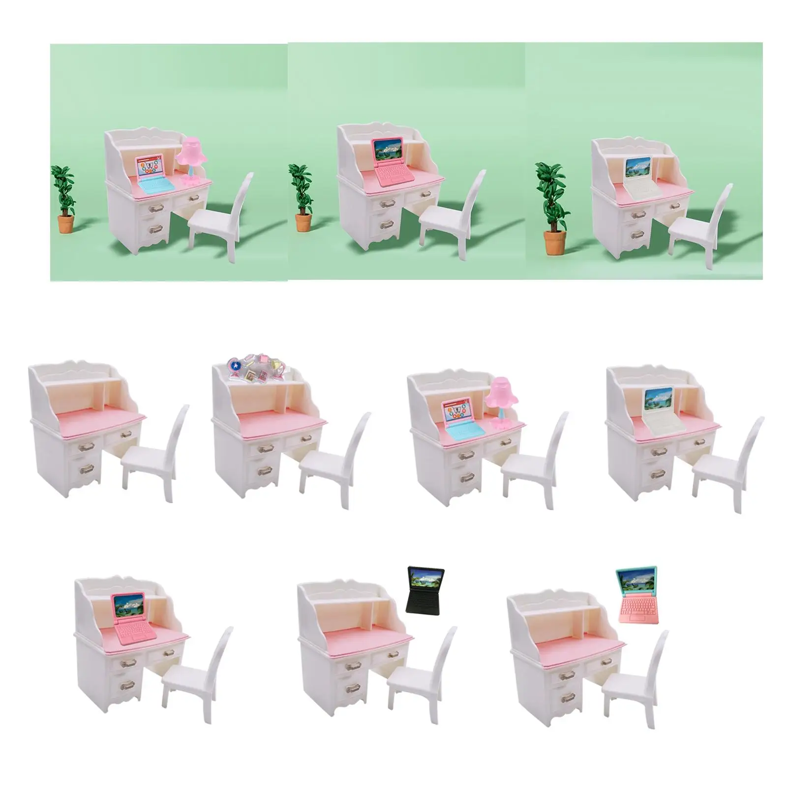 Juego de sillas de escritorio en miniatura para casa de muñecas 1:6, modelo de escena DIY, cuaderno para casa de muñecas