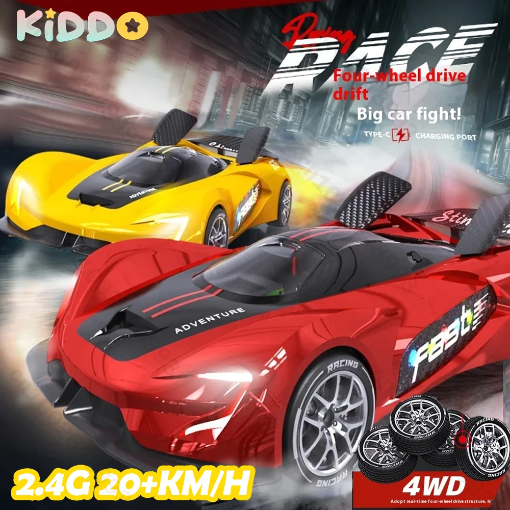 Coches de carreras de deriva RC, coche deportivo 2,4G 4WD 4CH, modelo de coche de alta velocidad, música ligera, adorno eléctrico de tracción en las cuatro ruedas, regalos de cumpleaños