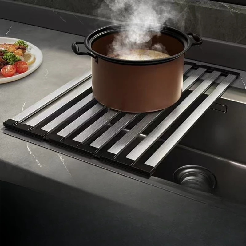 Escurridor plegable de acero inoxidable para fregadero, organizador de secado resistente al calor para tazones, platos, solución de almacenamiento para encimera - imagen 4