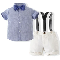 Conjunto 3 piezas para niño – Tops manga corta rayas algodón + shorts