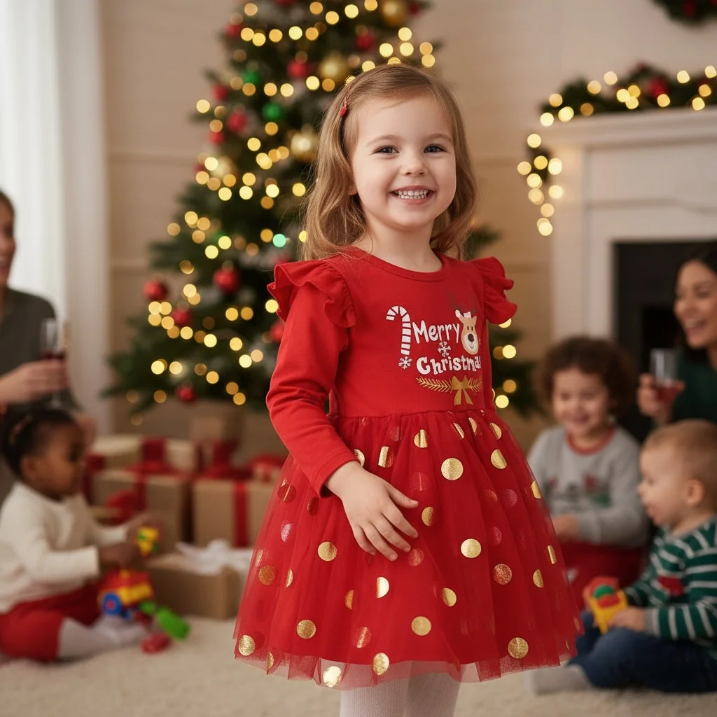 Vestido de Navidad para niñas, vestido de princesa de manga larga, trajes para niñas pequeñas, vestido de tul para fiesta de año nuevo - imagen 3