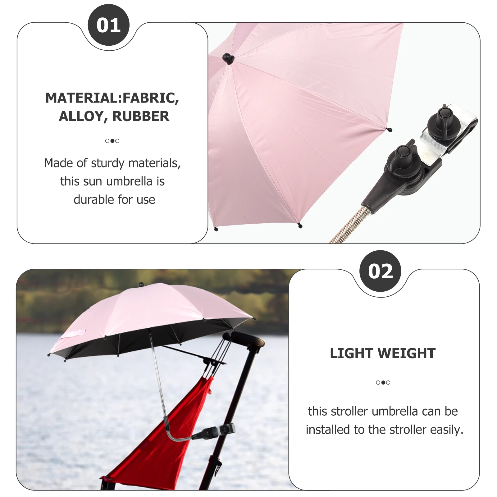 Paraguas al aire libre Sombrilla Cochecito para bebé Silla de playa Parasol Rosa Universal - imagen 5