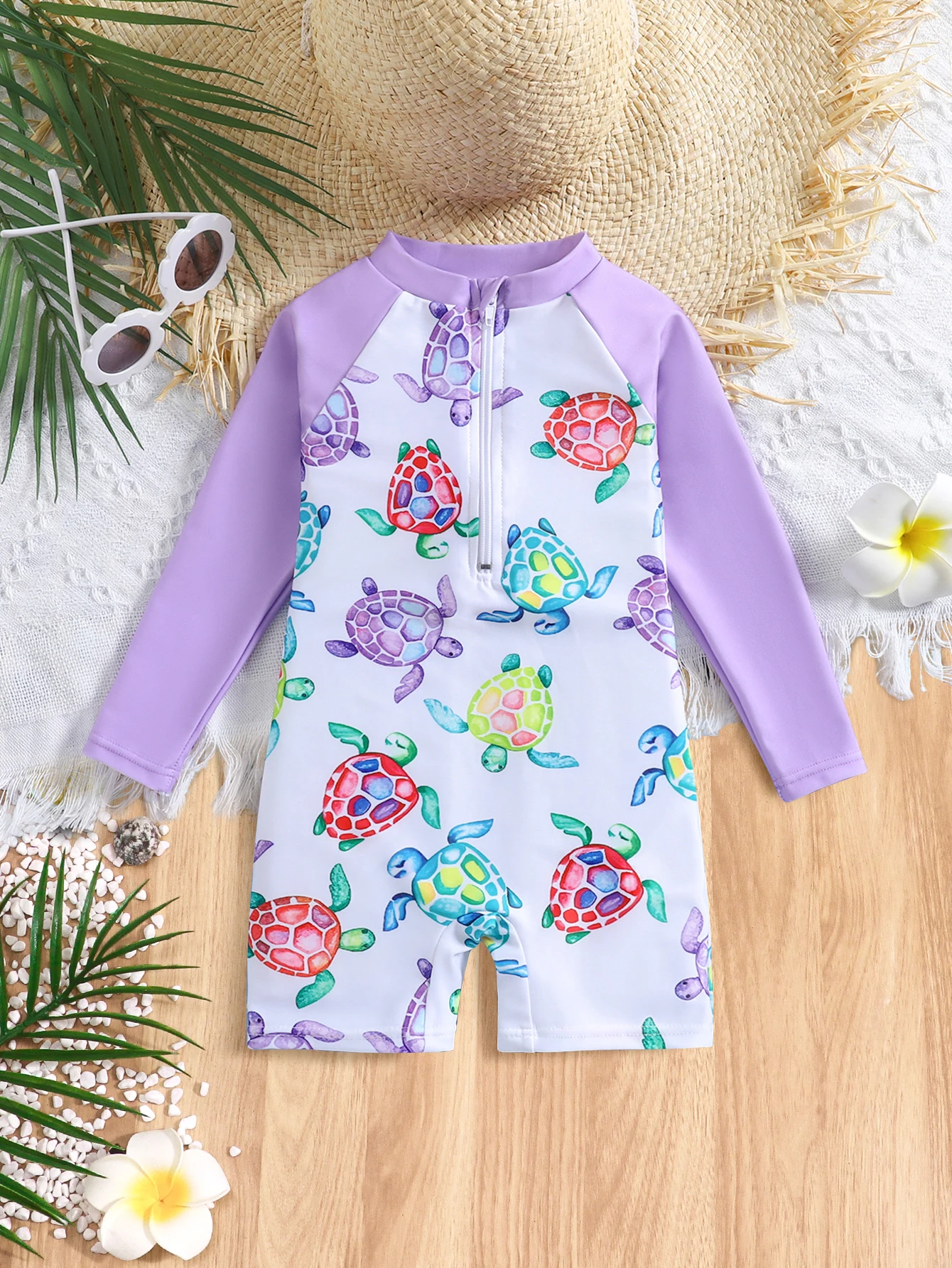 Traje de baño manga larga para niña con estampado dibujos animados