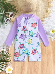 Traje de baño manga larga para niña con estampado dibujos animados