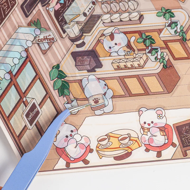 Pegatinas de cuentas de mano con paisaje de cuento de hadas de dibujos animados, paisaje en miniatura, juego de pegatinas de casa 3D coloridas para papelería - imagen 4