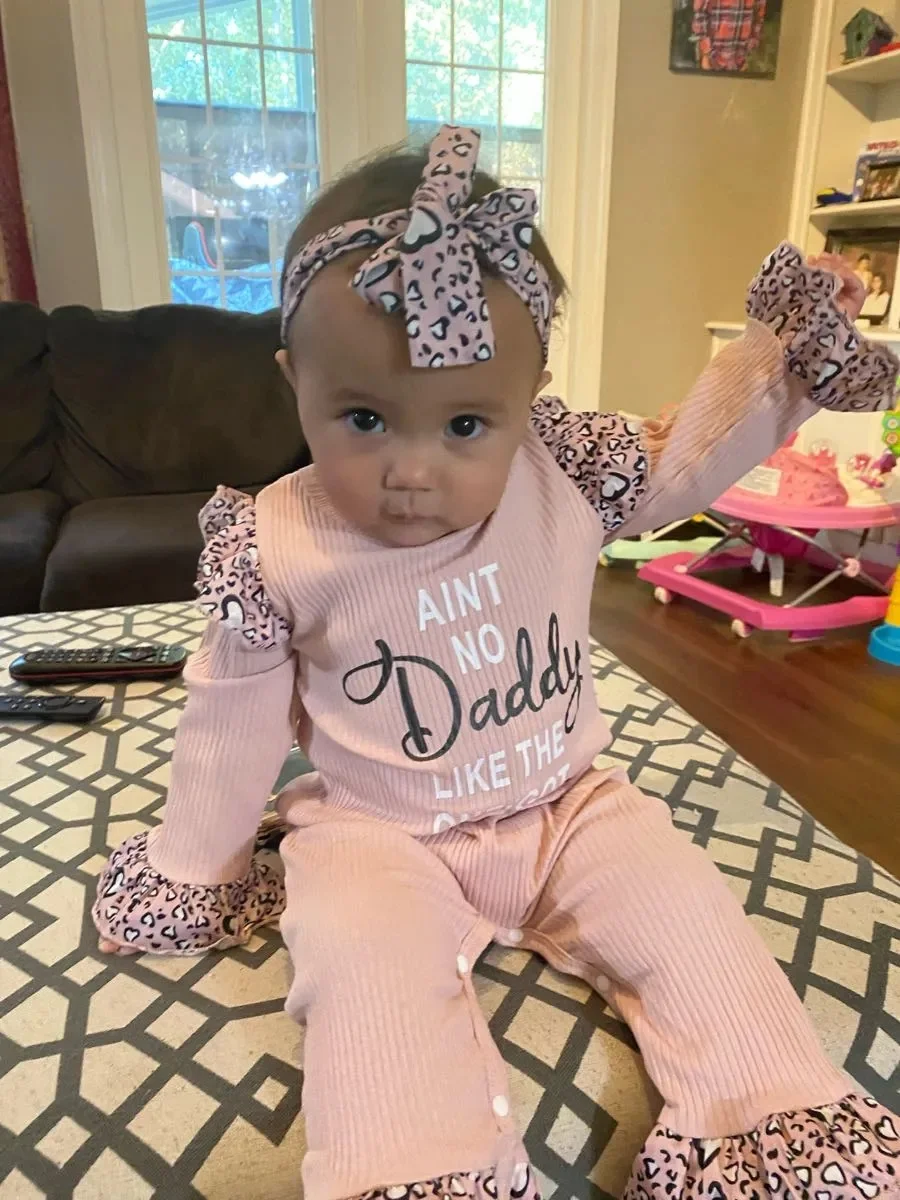 Pelele de manga larga con volantes para niña recién nacida, mono acanalado de punto con letras, viene con diadema - imagen 4