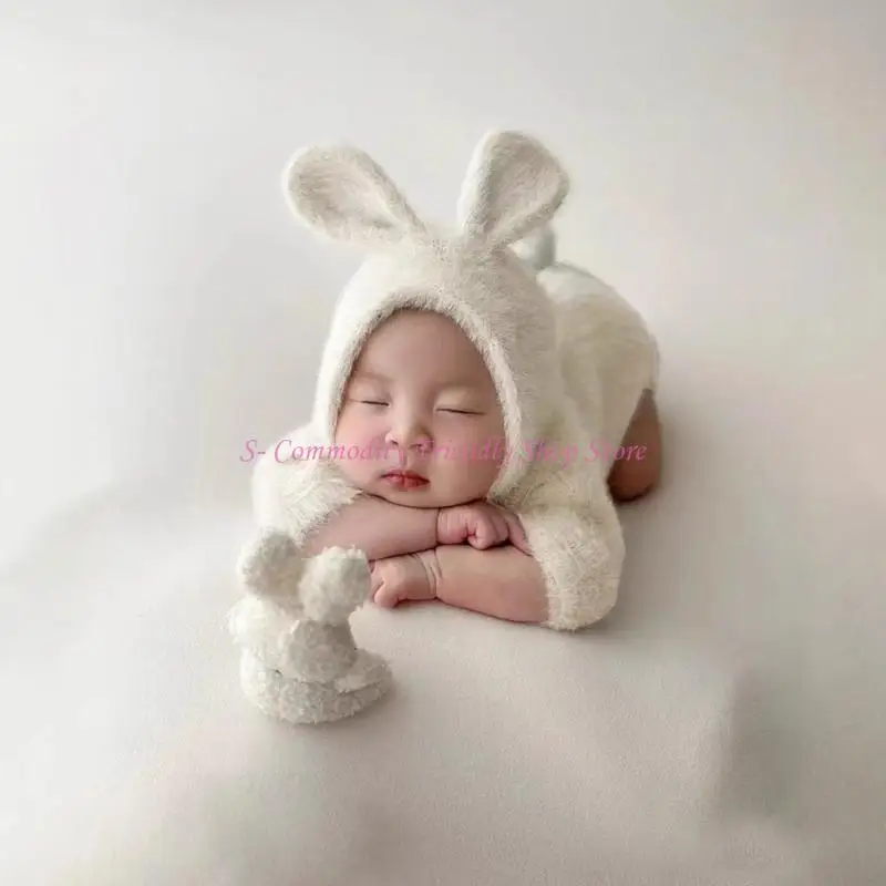 85AE fotografía infantil disfraz conejo mono sombrero conjunto accesorios estudio fotográfico traje foto bebé regalo