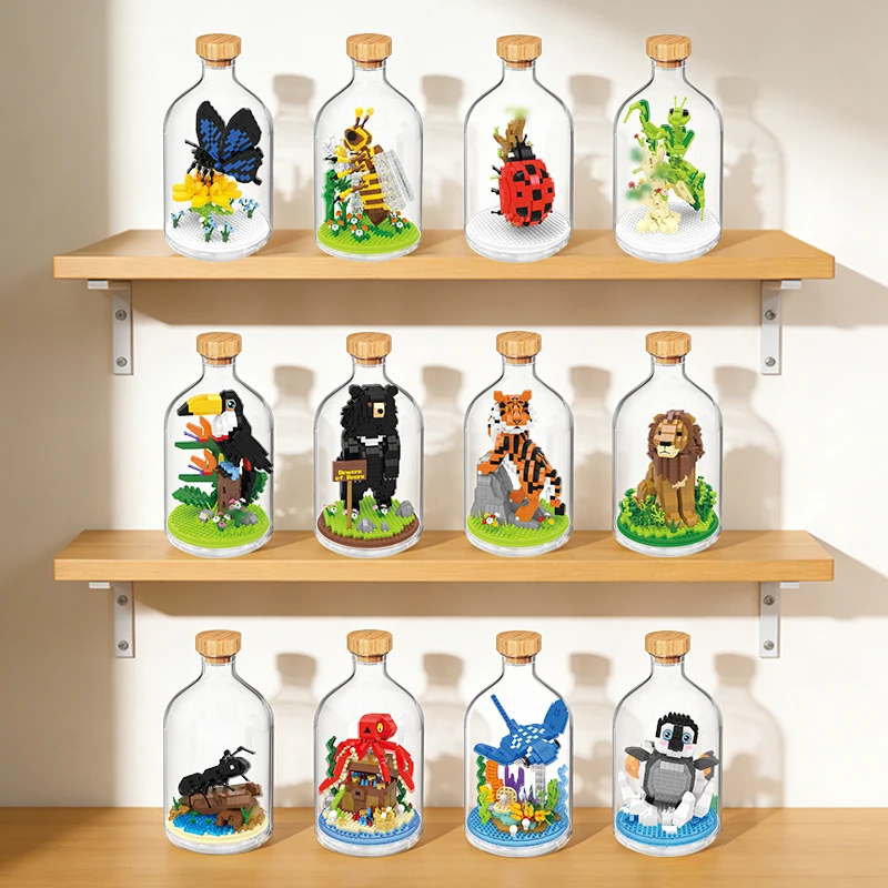 Bloques de construcción de la serie Animal de simulación, juguetes creativos DIY para niños, abeja embotellada, Tigre, León, caballito de mar, modelo de regalo educativo - imagen 5