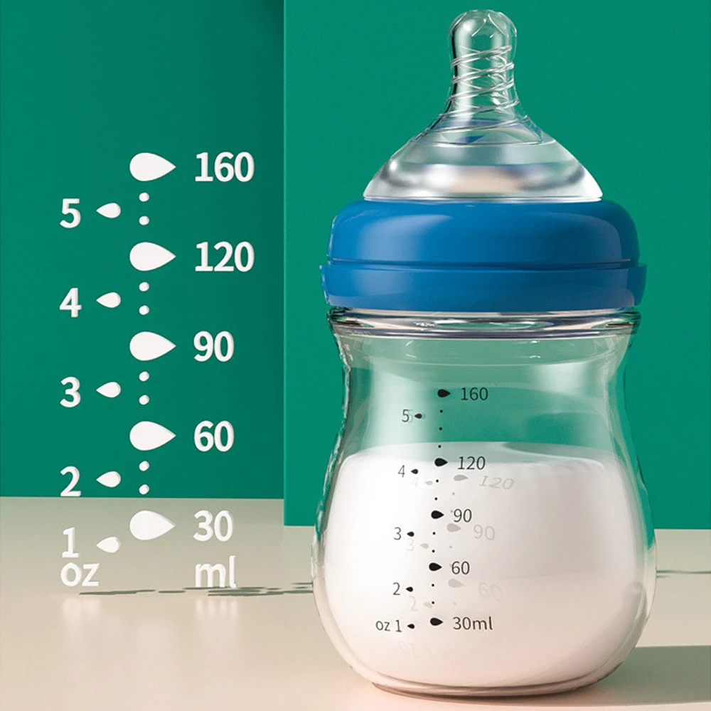 Botella de vidrio para recién nacido de 160ML, calibre ancho, sin BPA, escala transparente, vidrio de alto borosilicato, resistencia a altas temperaturas, regalo - imagen 3