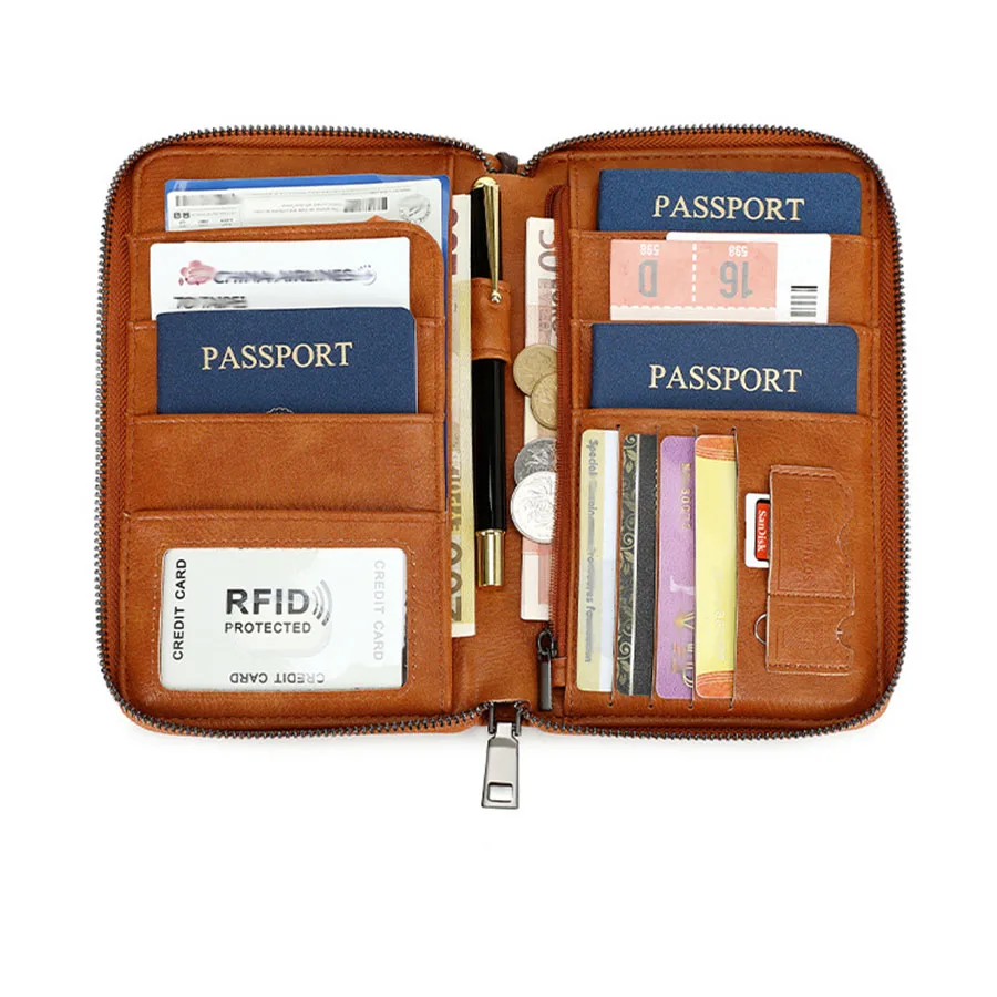 Nueva cartera con Clip para pasaporte de viaje para mujeres y hombres, tarjetero multifuncional de cuero PU RFID, billeteras antirrobo, bolsa de almacenamiento - imagen 5