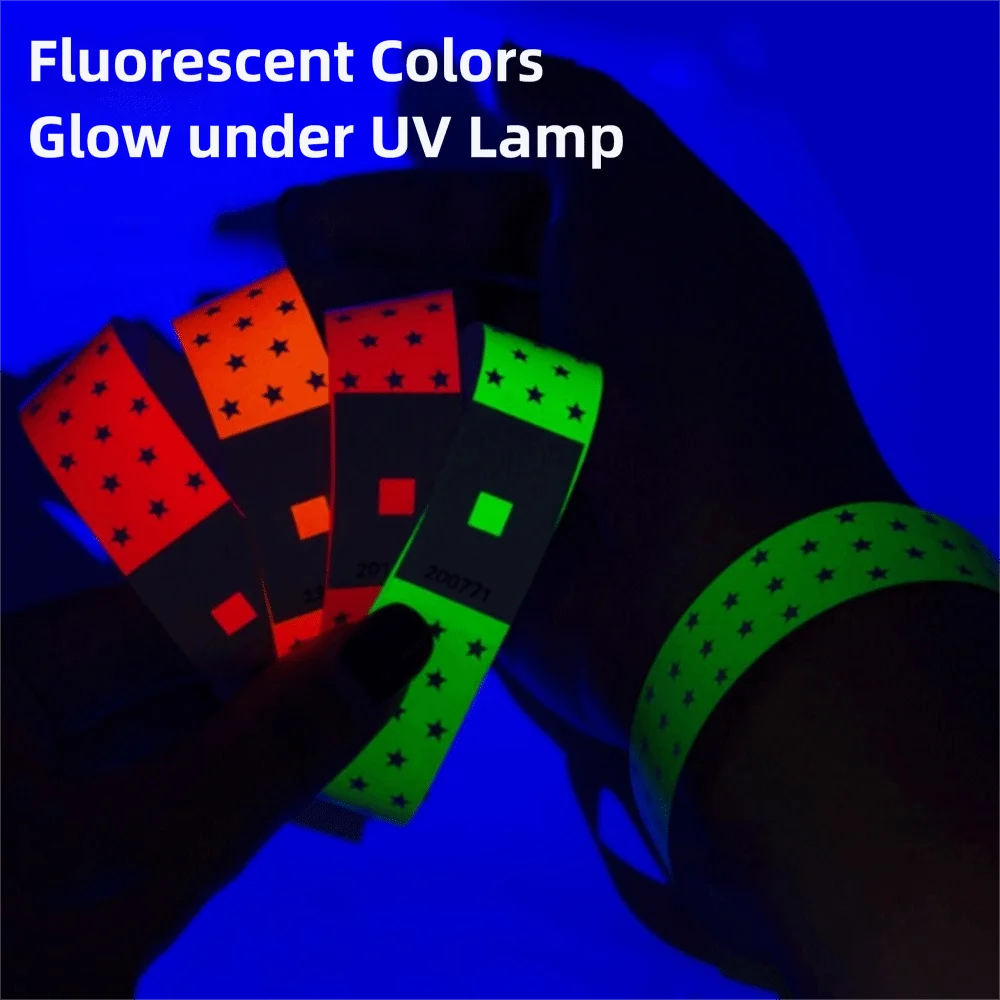 100 Uds. Correa de muñeca desechable de Color fluorescente pulseras de fiesta de estrella de papel sintético resistente al desgarro impermeable - imagen 4