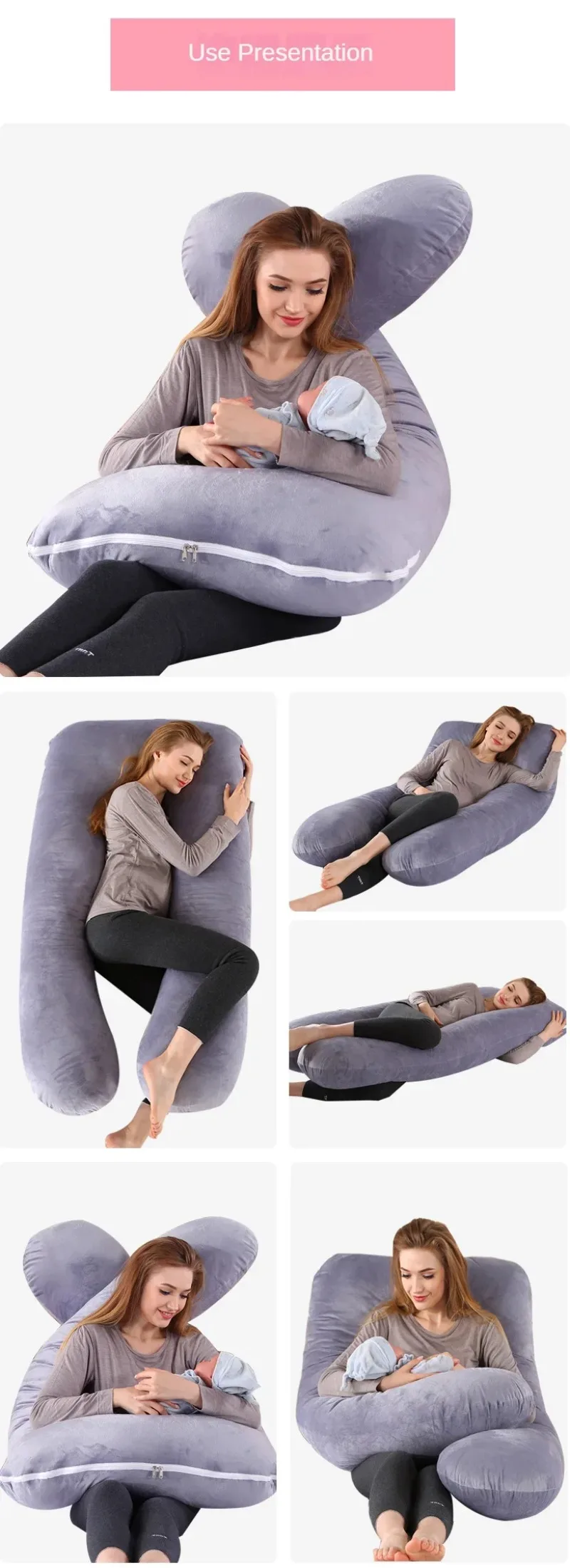 Almohada de embarazo forma U vista lateral