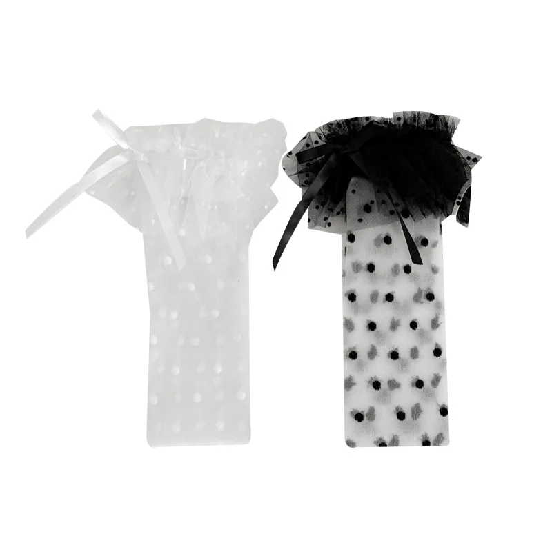 Calcetines Lolita para niñas, calcetines hasta la rodilla de verano con adorno de encaje, medias con patrón de puntos blancos y negros, calcetines bonitos de princesa para piernas de bebé para niños - imagen 5