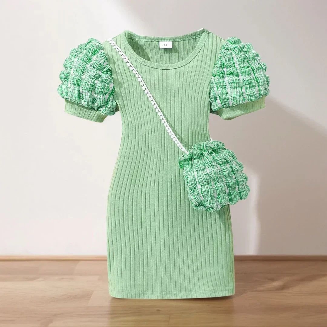 Vestido Midi de manga corta para niñas, ropa de moda de verano, ceñido al cuerpo, 2 a 8 años - imagen 3