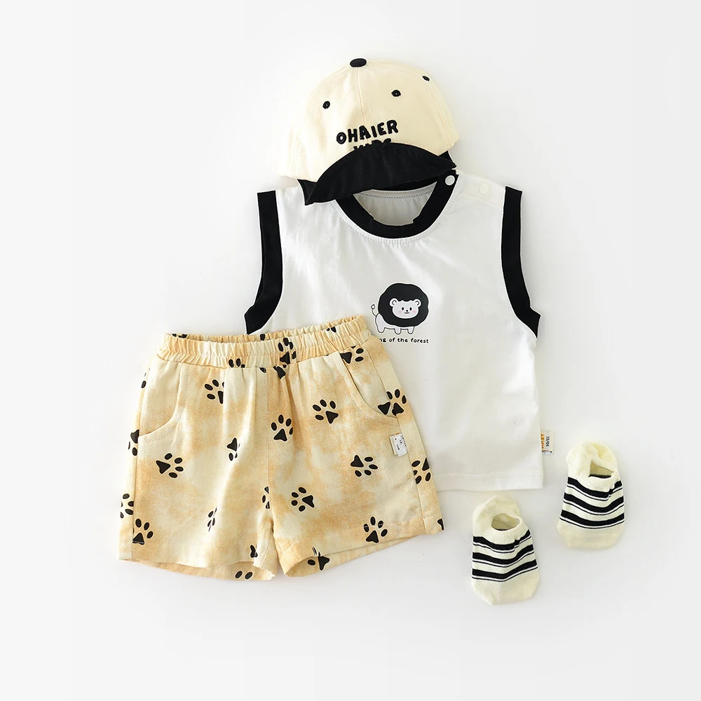 MILANCEL, nuevo conjunto de ropa de verano para bebés, chaleco con estampado de León para niños + pantalones cortos con estampado de pata, traje cómodo para niñas pequeñas de 3 a 24 meses, 2 uds. - imagen 3