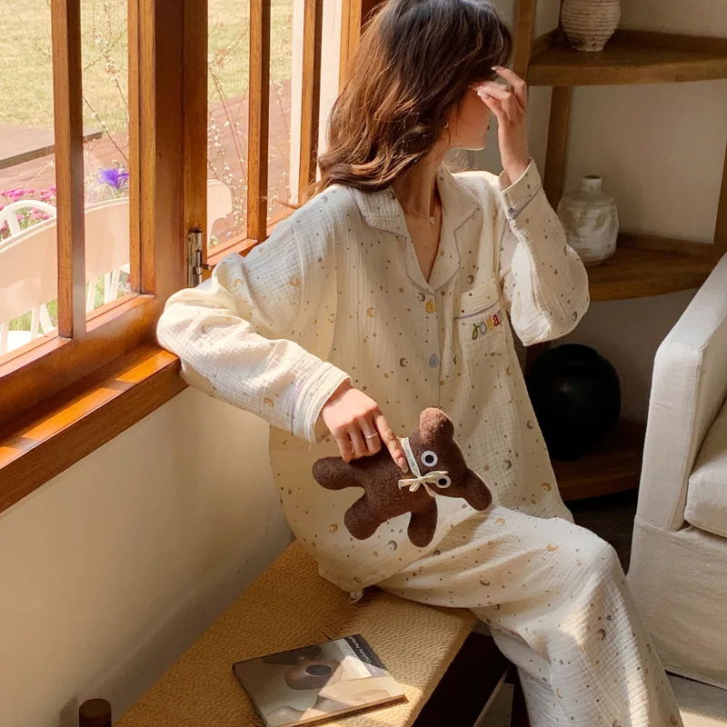 Conjuntos de ropa de dormir de maternidad y lactancia de algodón, cárdigan de dibujos animados, pijamas, traje, ropa para mujeres embarazadas, ropa para el hogar de otoño