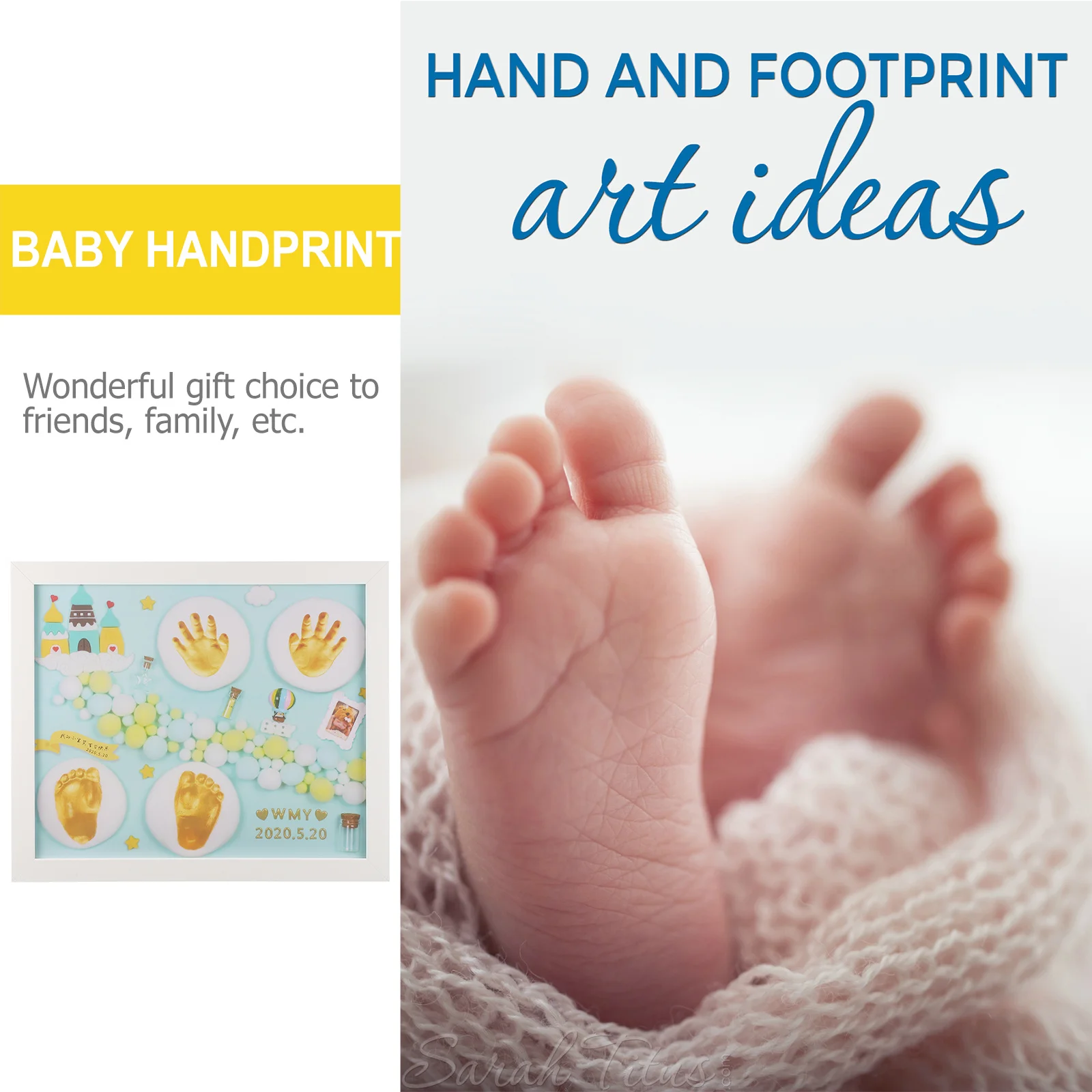 1 Juego de almohadillas de tinta con huella de mano para recién nacido, recuerdo seguro no tóxico, regalo de cumpleaños para bebé, registro de huellas de manos para recién nacido - imagen 2