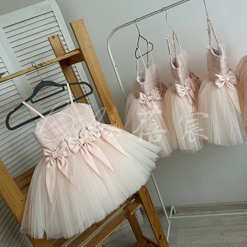 Vestido de princesa de estilo occidental para niña pequeña, vestido de fiesta de 1er cumpleaños de tul hinchado con lazo rosa, vestidos infantiles para niña, vestido de lentejuelas - imagen 4