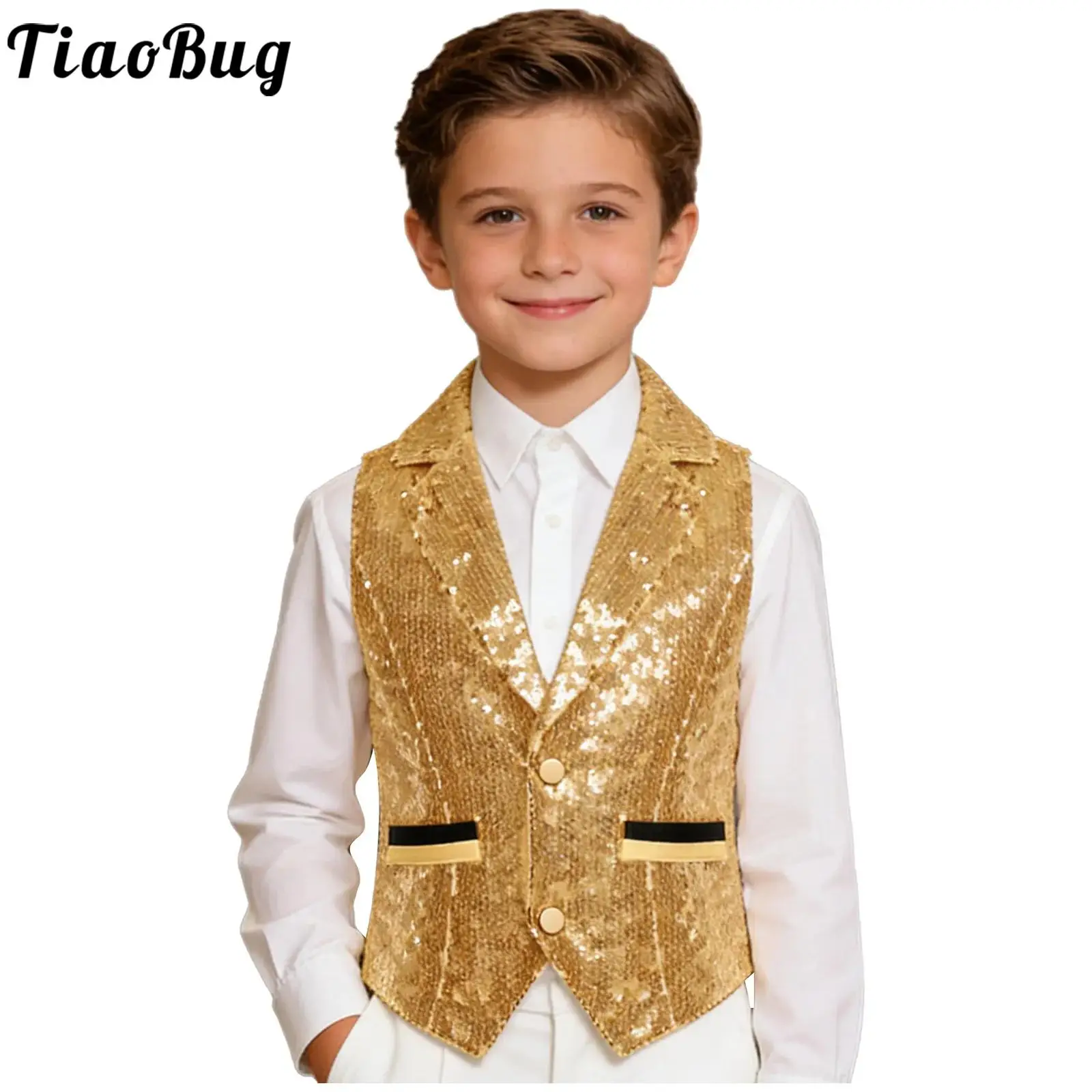 Chaleco de lentejuelas con cuello en V para niño – Formal de fiesta - imagen 2