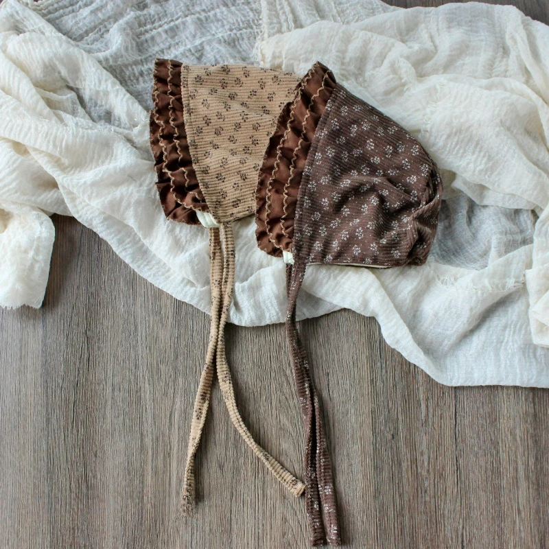 Sombrero de corte de pana estilo bosque, sombrero de princesa de encaje festoneado de Lolita, sombrero suave Vintage para niña de otoño e invierno - imagen 2