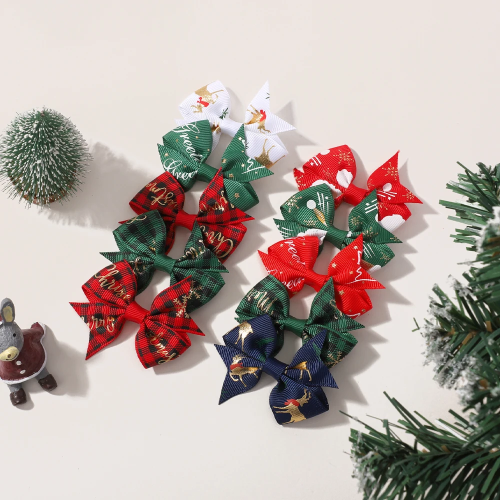 Conjunto de pinzas para el pelo de Navidad para niñas, 10/20 piezas, lazos de cinta de grogrén, horquilla con estampado de copos de nieve, accesorios para el cabello de vacaciones para niños - imagen 4
