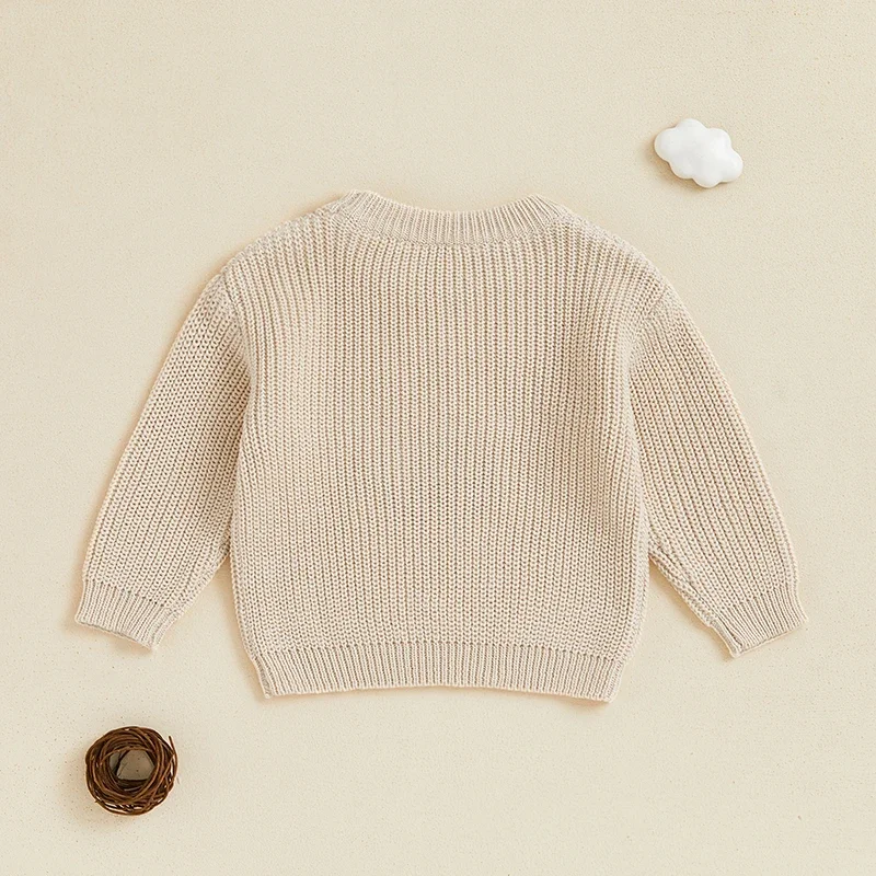 Suéter de punto de manga larga con cuello redondo y bordado de fútbol/alfombra con letras para otoño e invierno para niño y niña - imagen 3