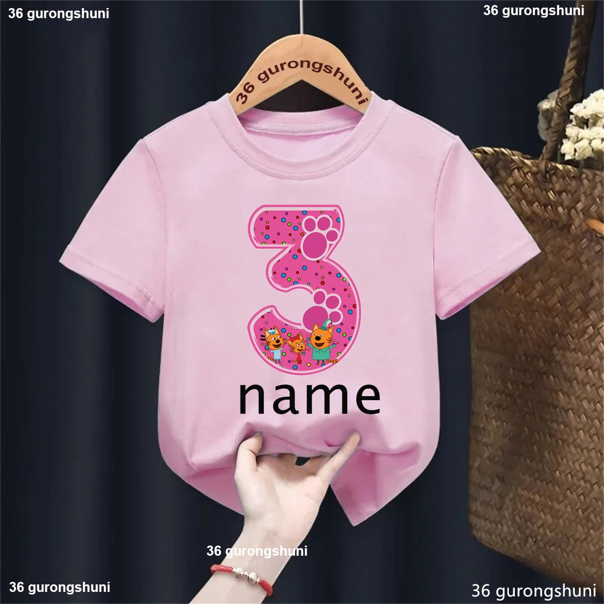 Camiseta con nombre personalizado para niñas, ropa de familia de gato divertido, Harajuku, sólido, lindo, regalo de cumpleaños, nuevo, 1, 2, 3, 5. °