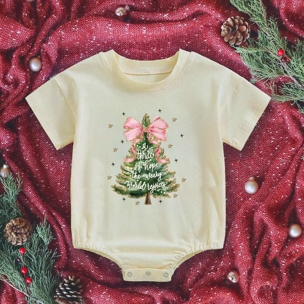 Pelele con estampado de árbol de Navidad para bebé, pelele con burbujas, vibraciones navideñas, mono grande para recién nacido, traje de fiesta de Navidad, mono infantil de manga corta - imagen 4
