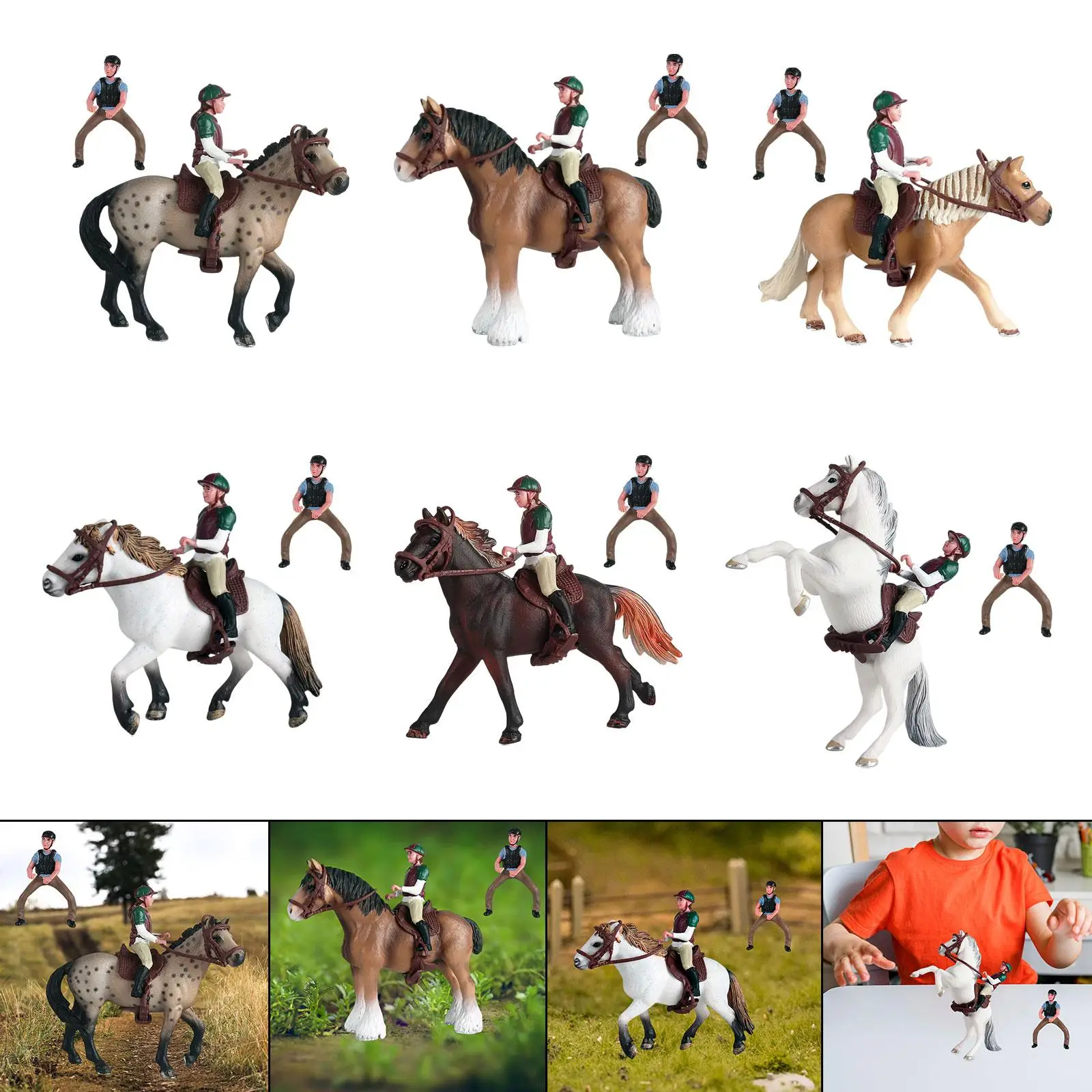 Horse Action Figure with Rider PVC Miniature Decorative Desktop Decor Realistic Animal Model for Gifts Party Favors Ages 3+