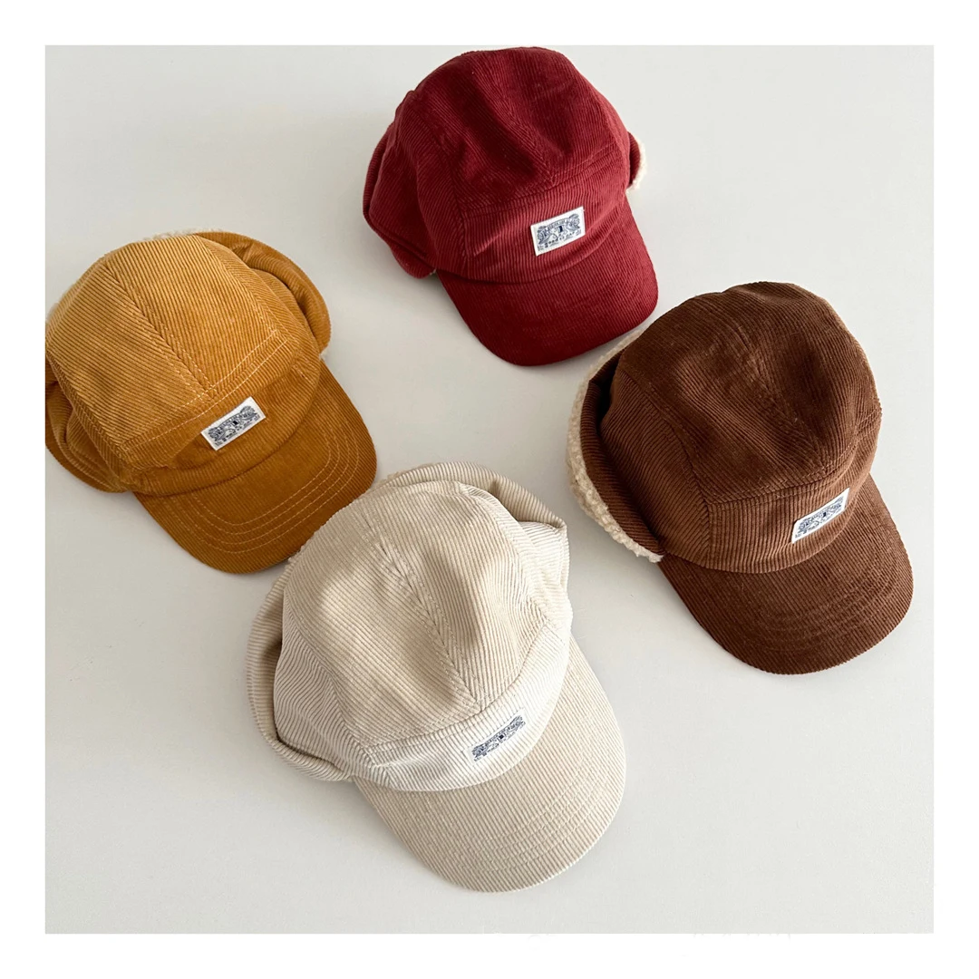 Gorro de Lei Feng de invierno para niños, gorro grueso de Color sólido con protección para los oídos para bebés, gorro cálido minimalista para niños y niñas
