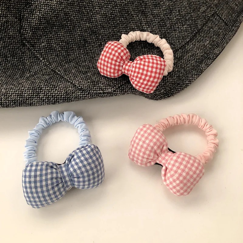 Gomas para el pelo con lazo a cuadros de tela para niños, diademas con lazo dulce, bandas de goma elásticas de princesa coreana para niñas y niños - imagen 4