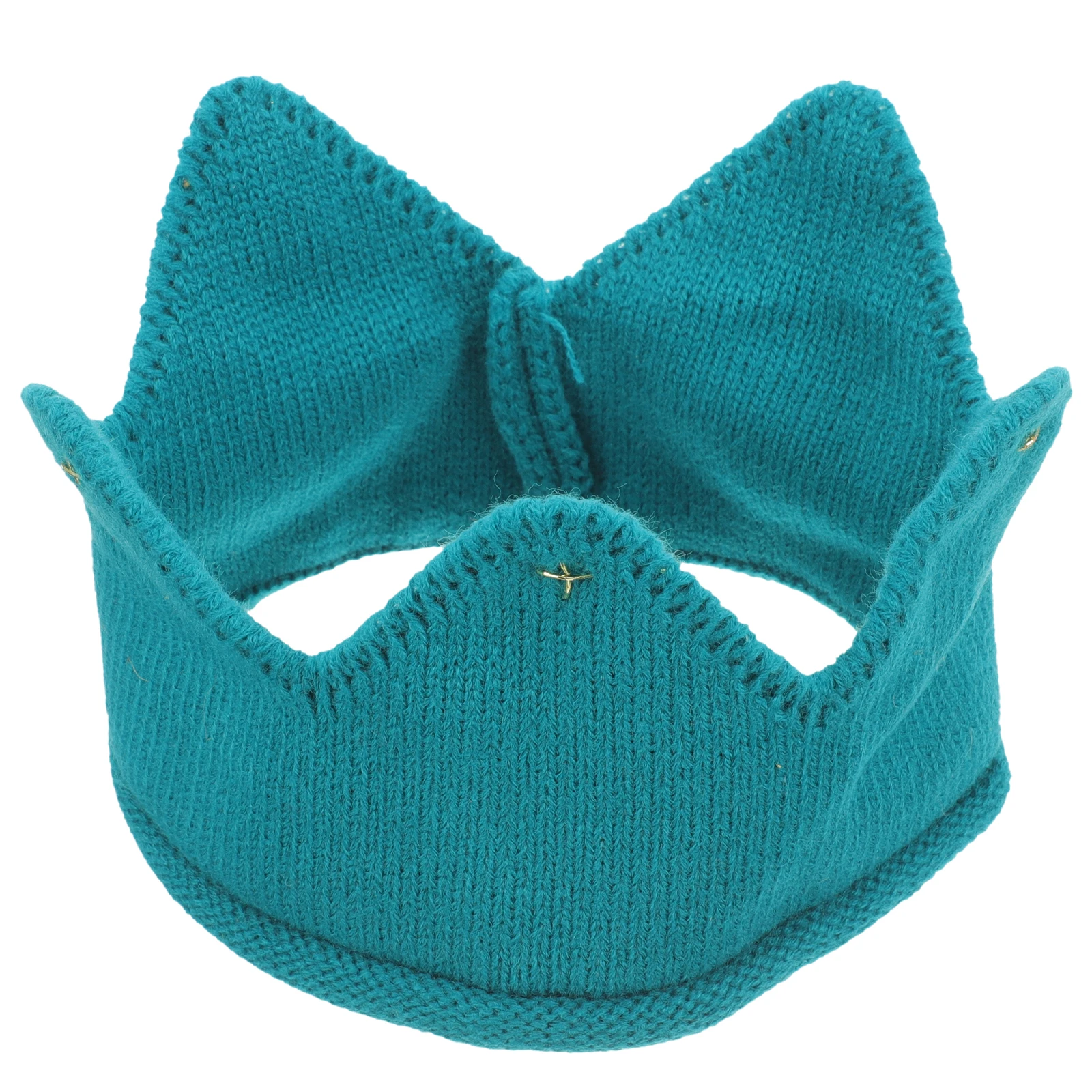 Gorro de corona de punto cálido para bebés y niñas, gorro azul elástico grueso y cálido para fiestas fotográficas, ocasiones especiales, tejido para bebés - imagen 4