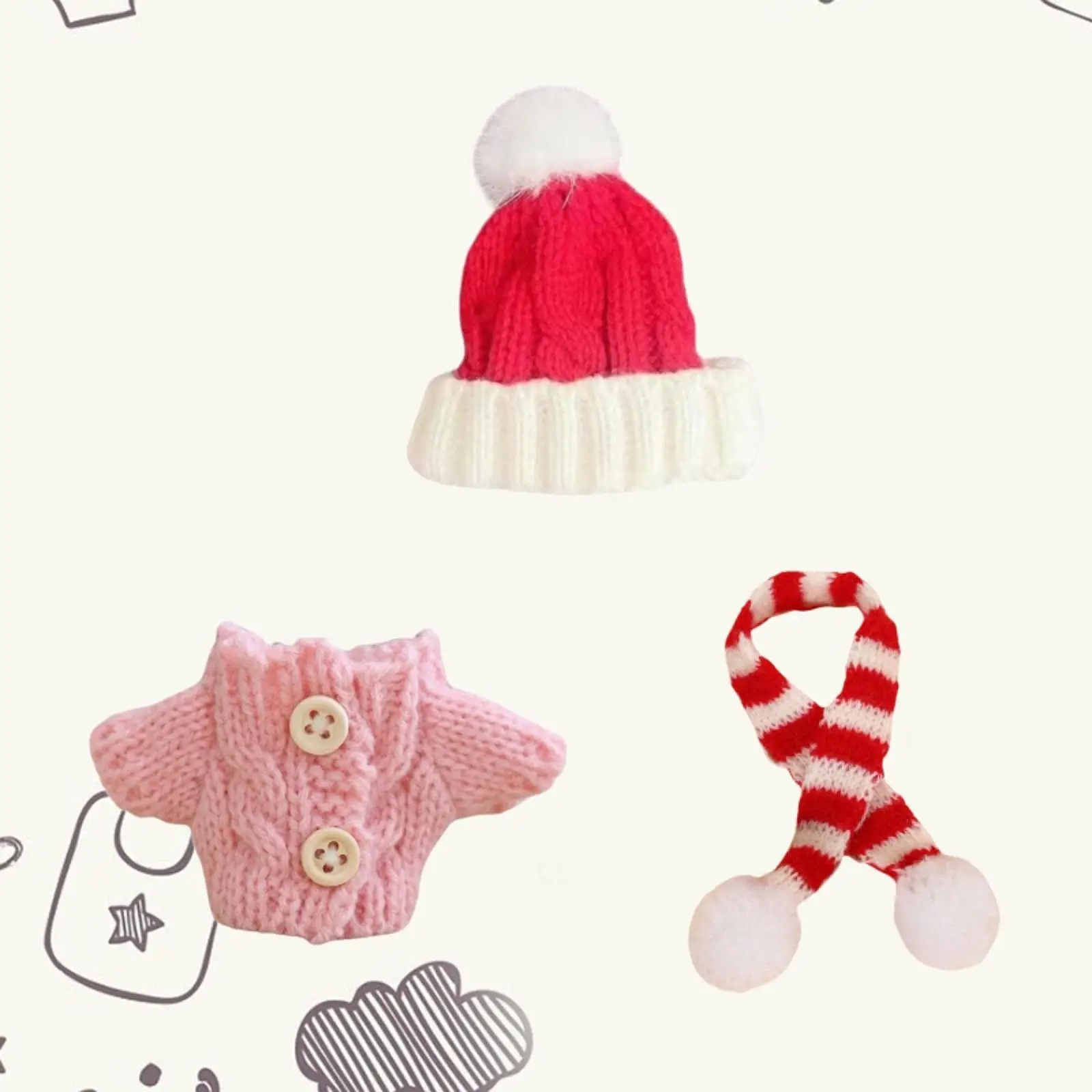 3x Cute Dolls Sweater and Hat Scarf Costume Accs, Handmade Clothing for 17cm Boy Dolls New Year Gifts