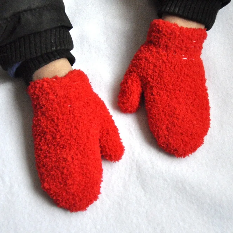 Guantes de punto de invierno para niños para protección contra el frío: medio forro con felpa suave, engrosados y acolchados con forro polar para niños pequeños. - imagen 2