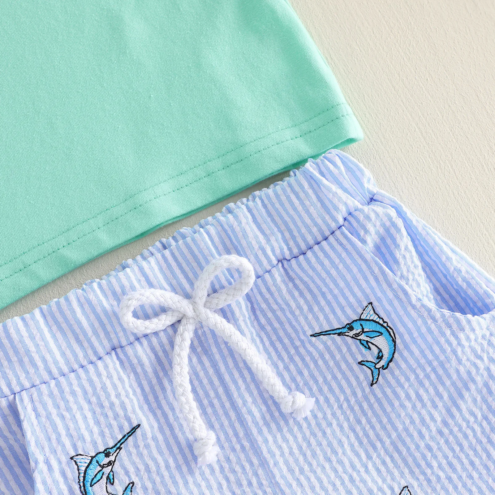 Conjunto bebé Tregren camiseta bordada de pez y pantalón corto - imagen 4