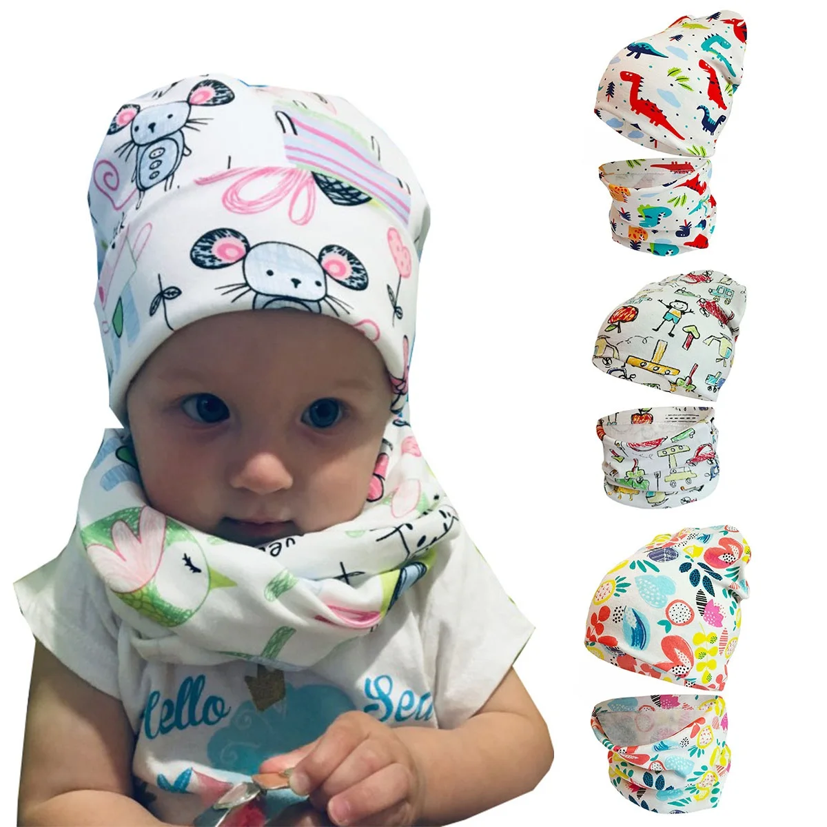 Conjunto bebé gorro bufanda dibujos animados primavera otoño - imagen 2