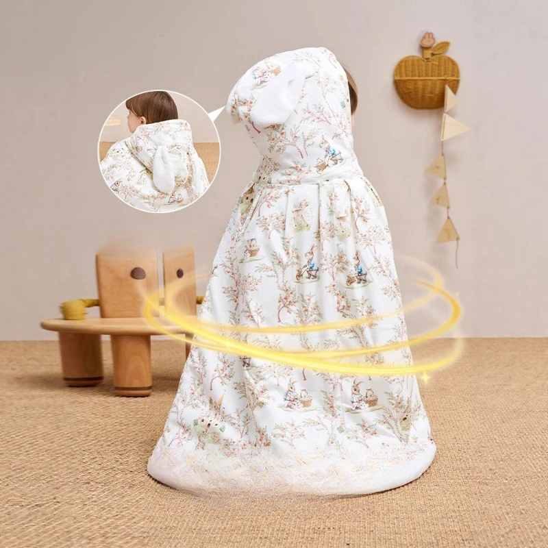Capa de bebé con capucha para invierno, Poncho de capa gruesa de dibujos animados a prueba de viento para recién nacidos, capillera térmica larga para niños pequeños al aire libre - imagen 2
