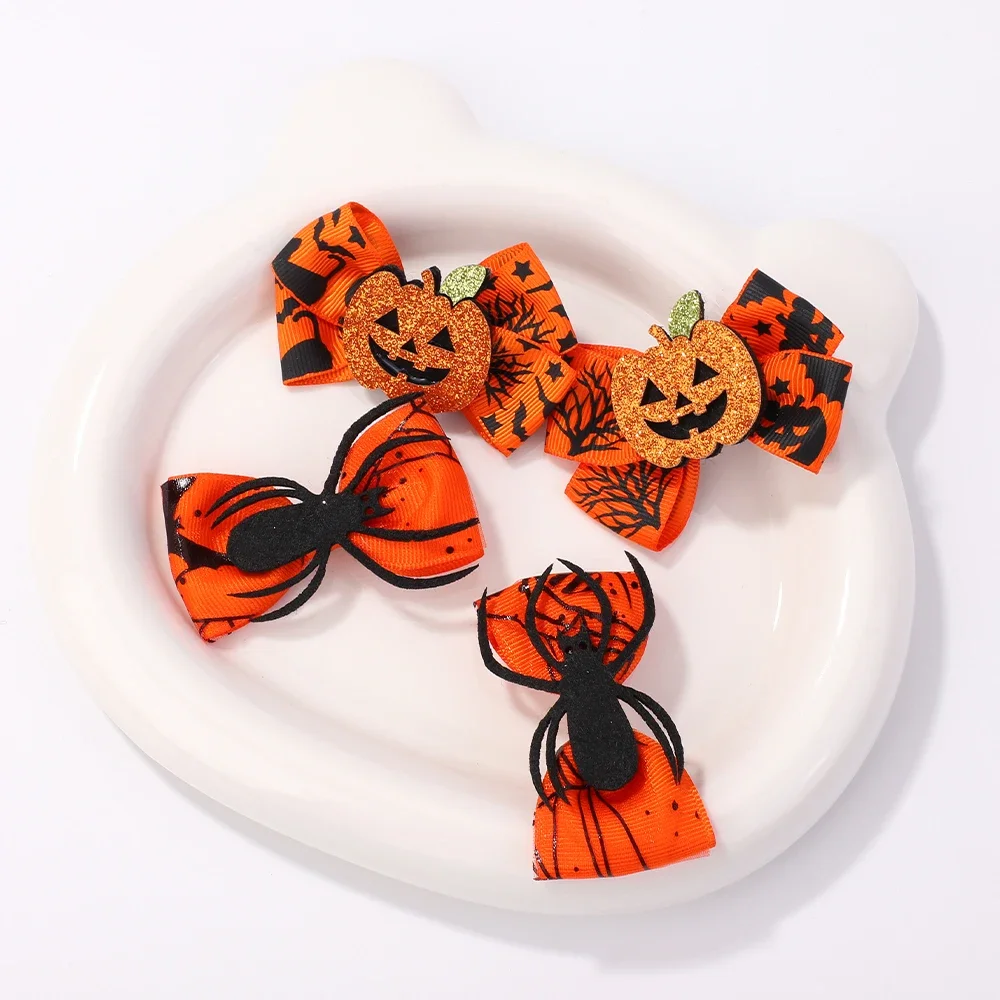 Horquillas Halloween para niños – Lazo araña calabaza hecho a mano - imagen 2