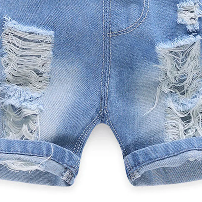 Pantalones de verano para niños, pantalones cortos vaqueros rasgados para bebés, novedad de verano 2025, pantalones sueltos de cinco cuartos para niño, tendencia de 90-140cm - imagen 4