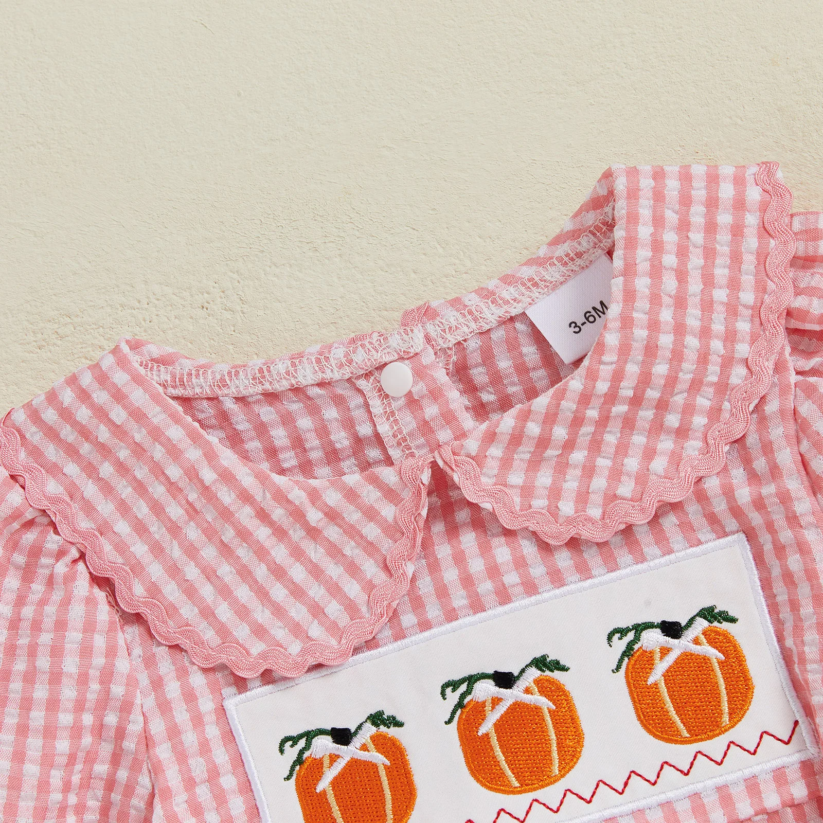 VISgogo-peleles para niñas de 0 a 18 meses, ropa de Halloween, monos de manga larga a cuadros con bordado de calabaza - imagen 4