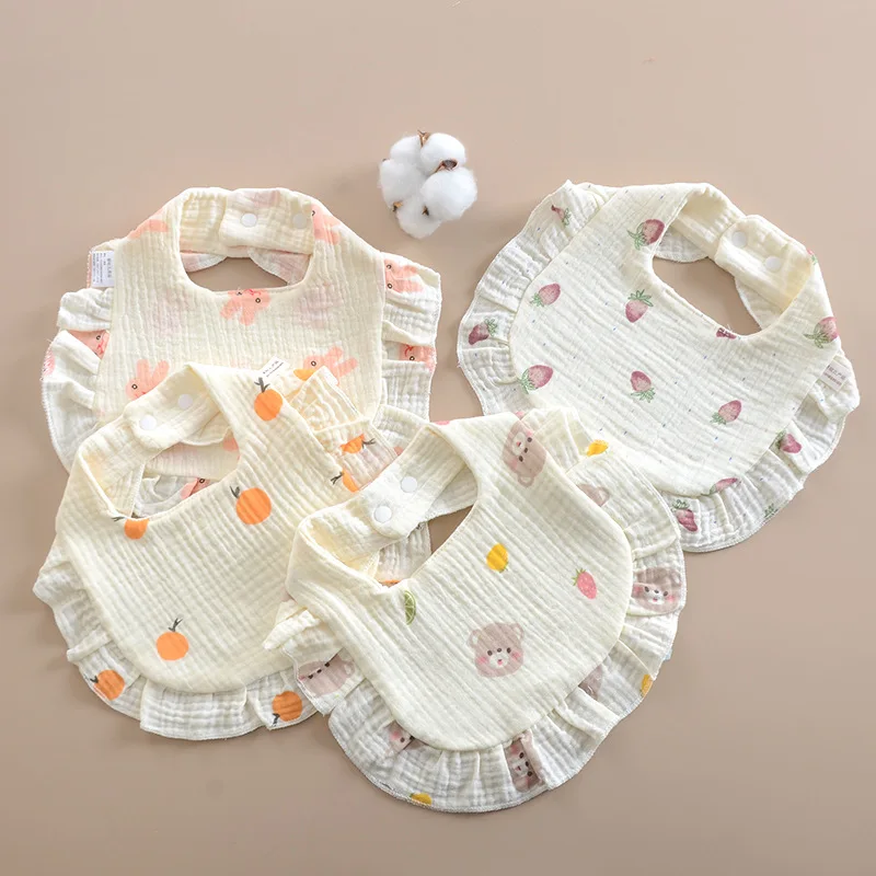 Babero con volantes para alimentación de bebé, nueva gasa de algodón, toalla de Saliva de encaje para bebés, paño para eructar con estampado suave para recién nacidos, Baberos para niños pequeños